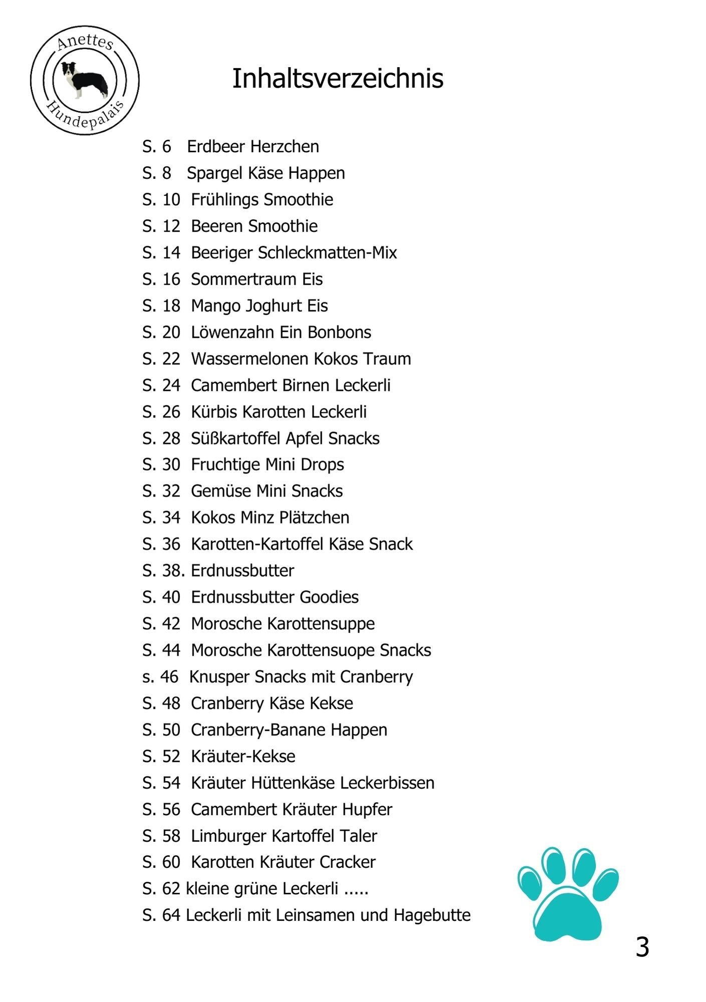 Liste der Rezepte aus dem Buch